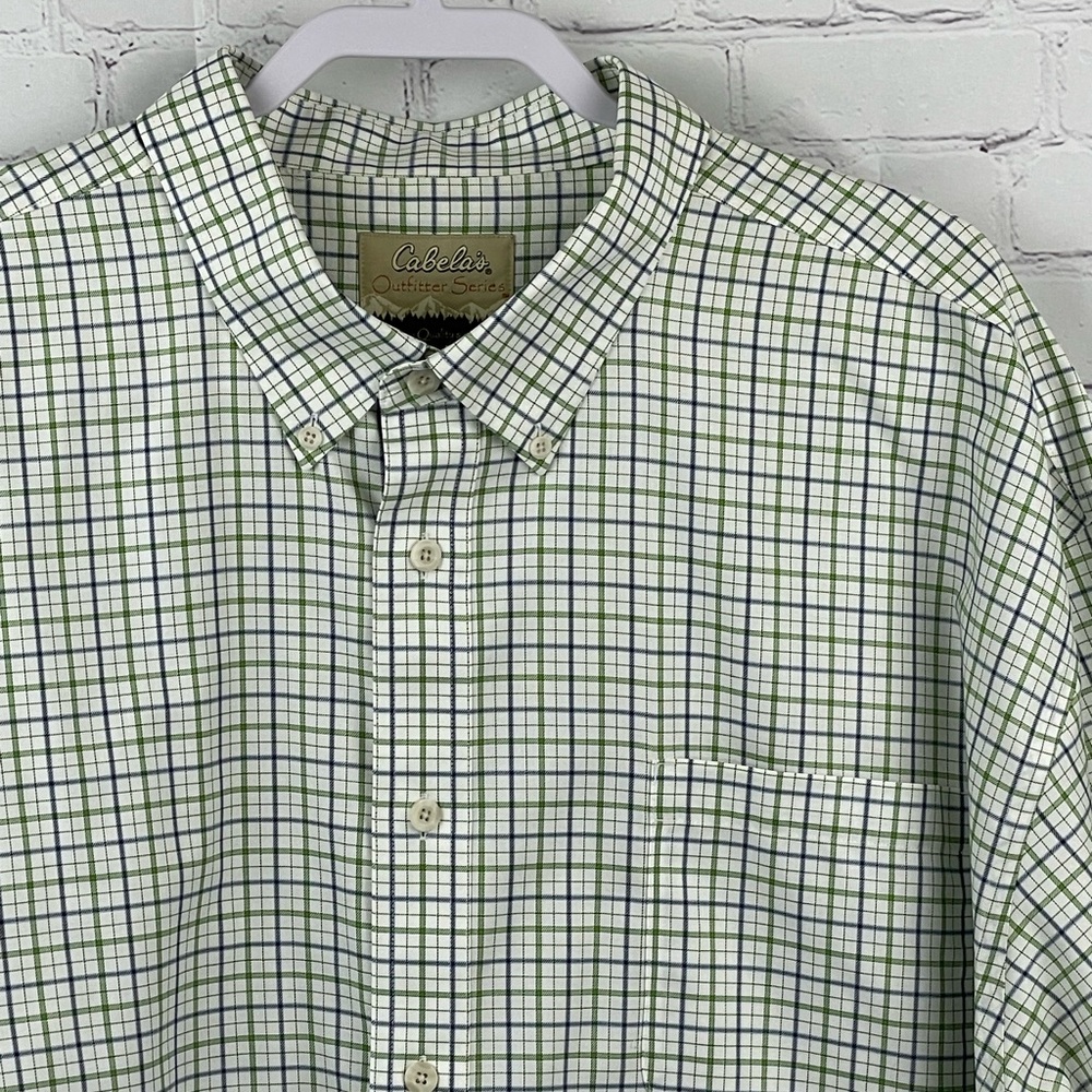 Cabelas Outfitter Series Shirt Mens 3XL Green/White Plaid Short Sleeve Button Up - Picture 3 of 8